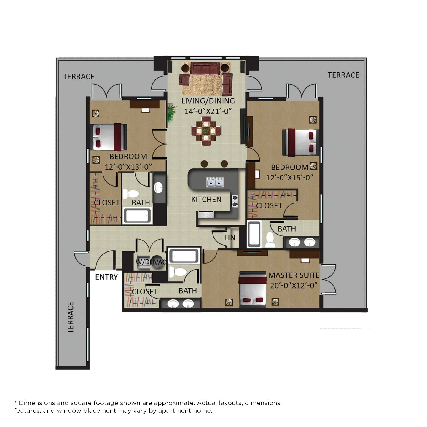 Floor plan for 3 beds, 3 baths, 1560 sqft